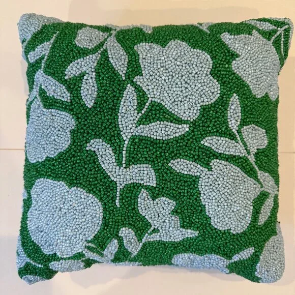 12"x12" Beaded Classic Rose Square Throw Pillow Green/Blue - kate spade new - Picture 1 of 7